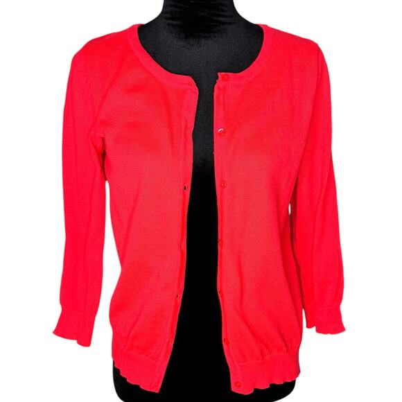 H&M Sweaters - H&M Neon Red 3/4 Sleeve Basic Cardigan Button-Down Sweater size Medium